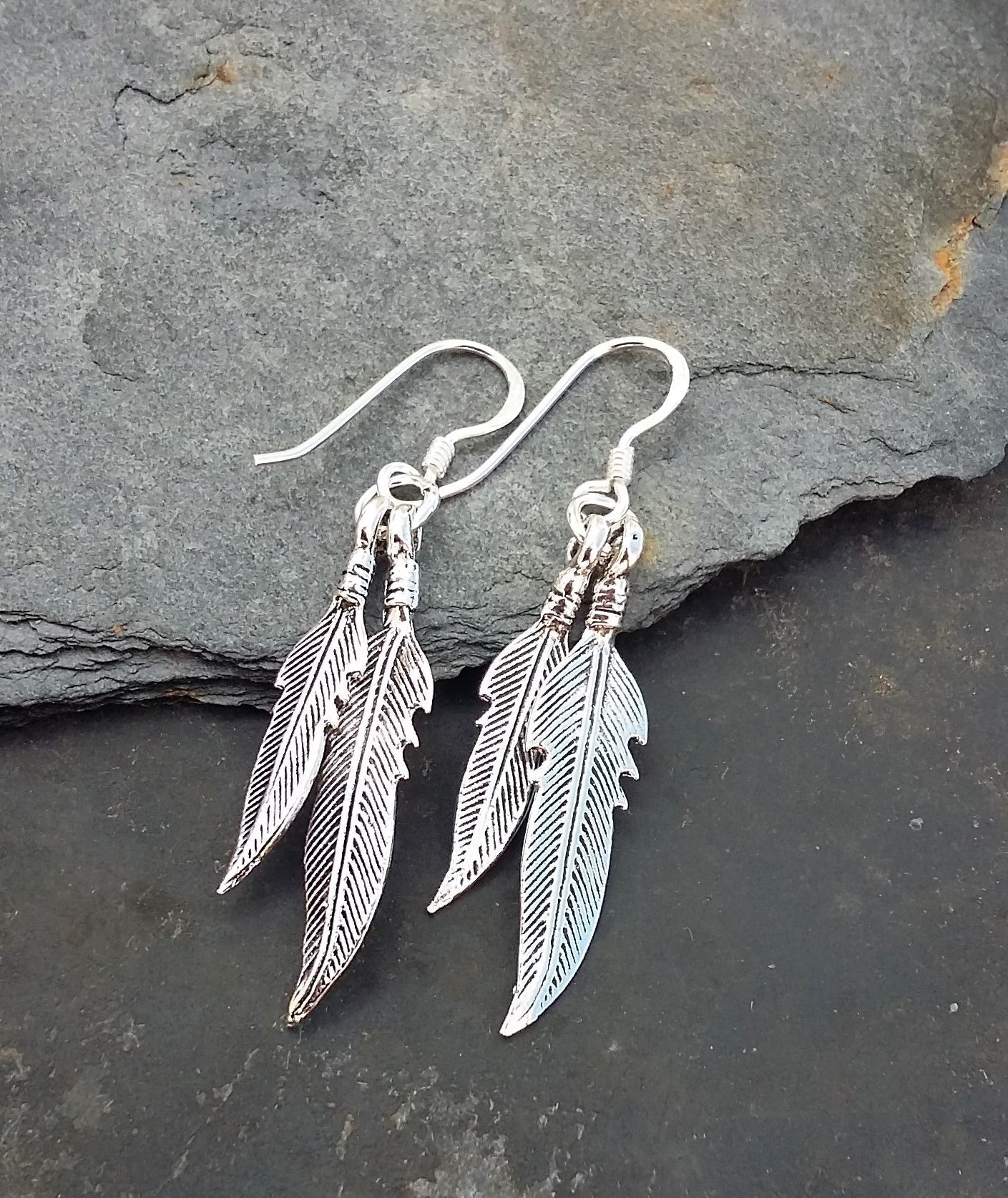 Double Feather Drop Earrings