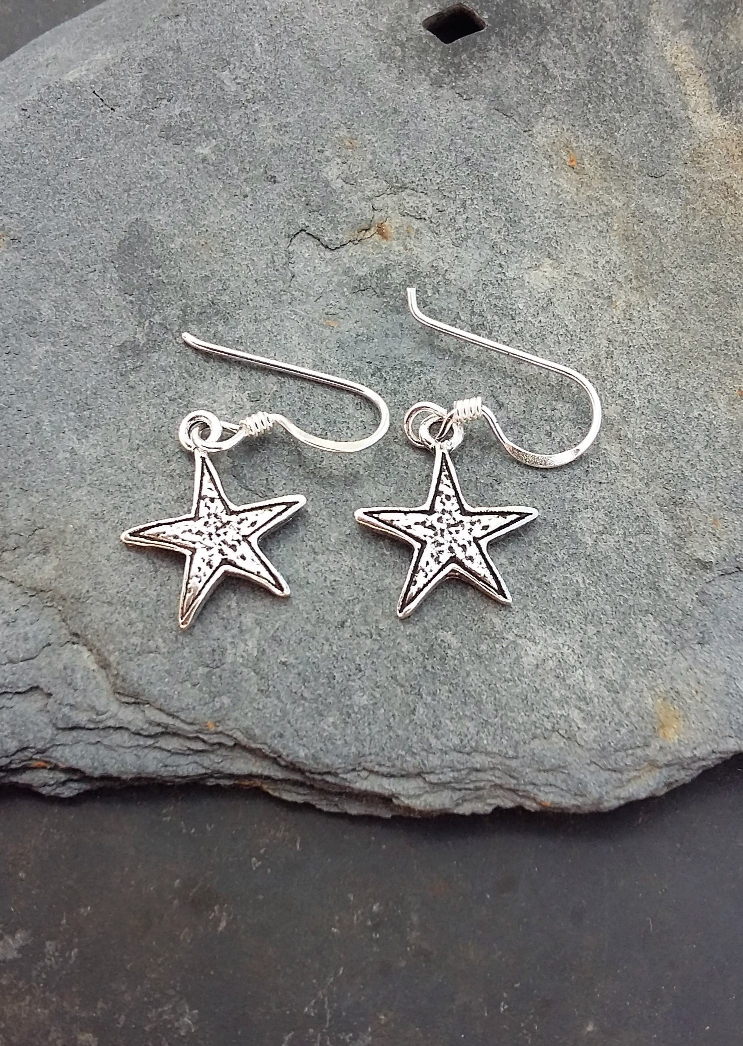 Silver Star Drop Earrings