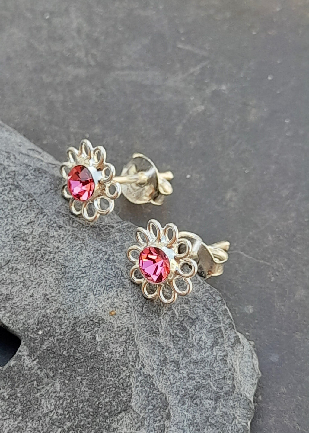 Pink Cubic Zirconia Flower Stud 8mm