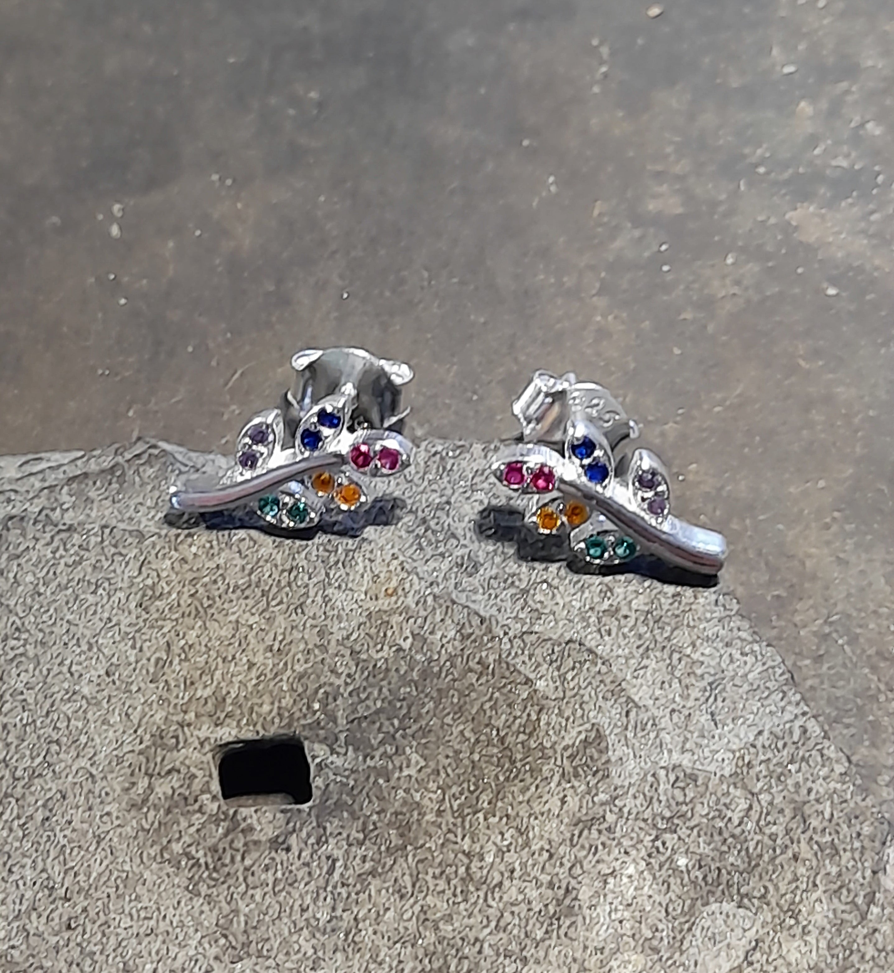 Coloured Cubic Zirconia Leaf Stud 11mm