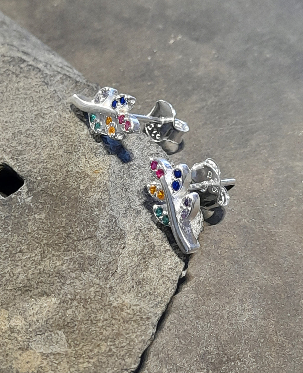 Coloured Cubic Zirconia Leaf Stud 11mm