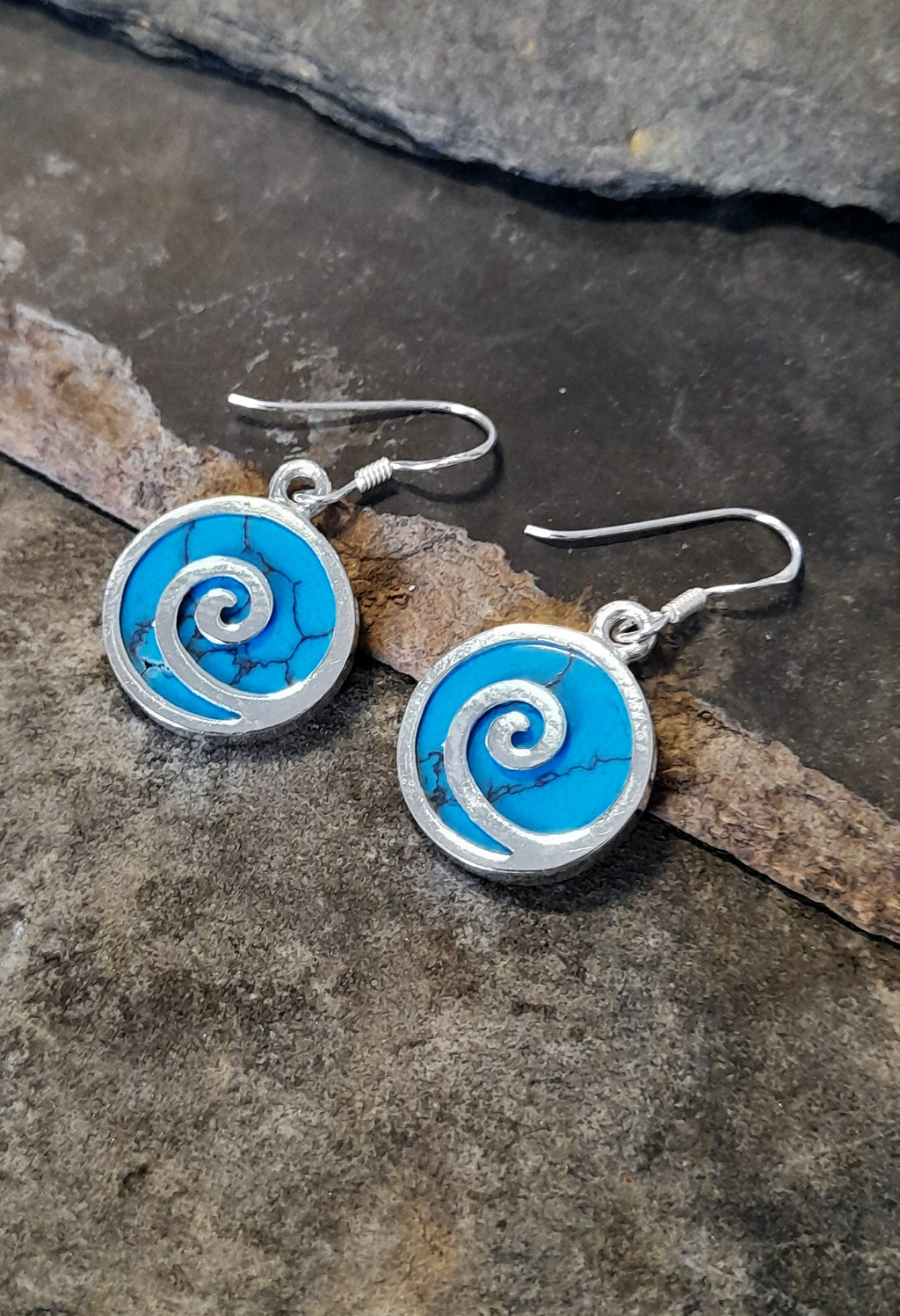 Blue Tq Circle & Wave Earring 15mm Drop
