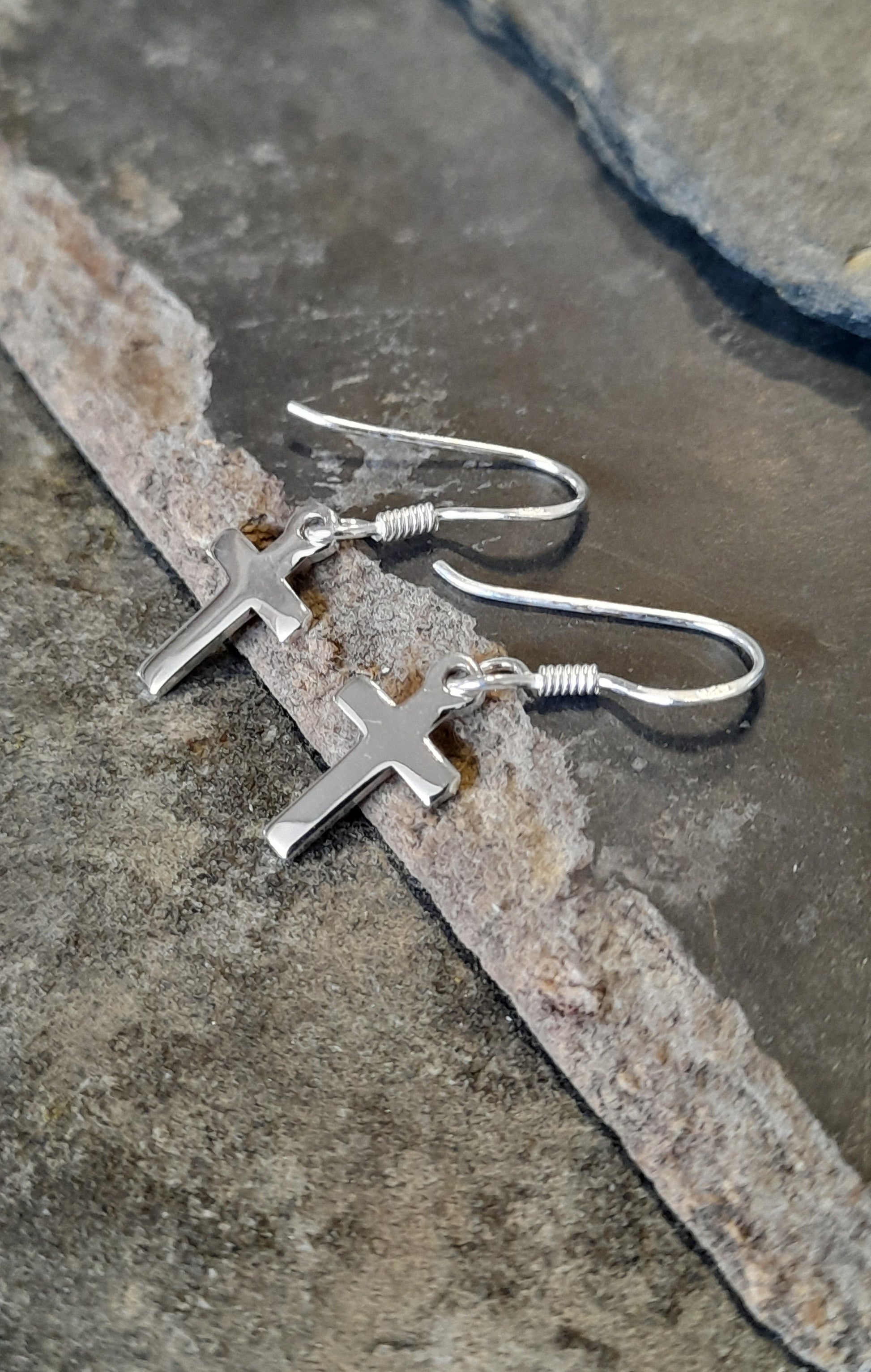 Silver Cross Earring 25mm Drop