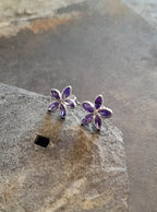 5 Petal Purple Cubic Zirconia Flower Stud 10mm