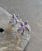 5 Petal Purple Cubic Zirconia Flower Stud 10mm