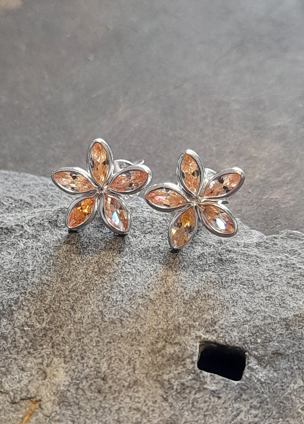 5 Petal Amber Cubic Zirconia Flower Stud 10mm