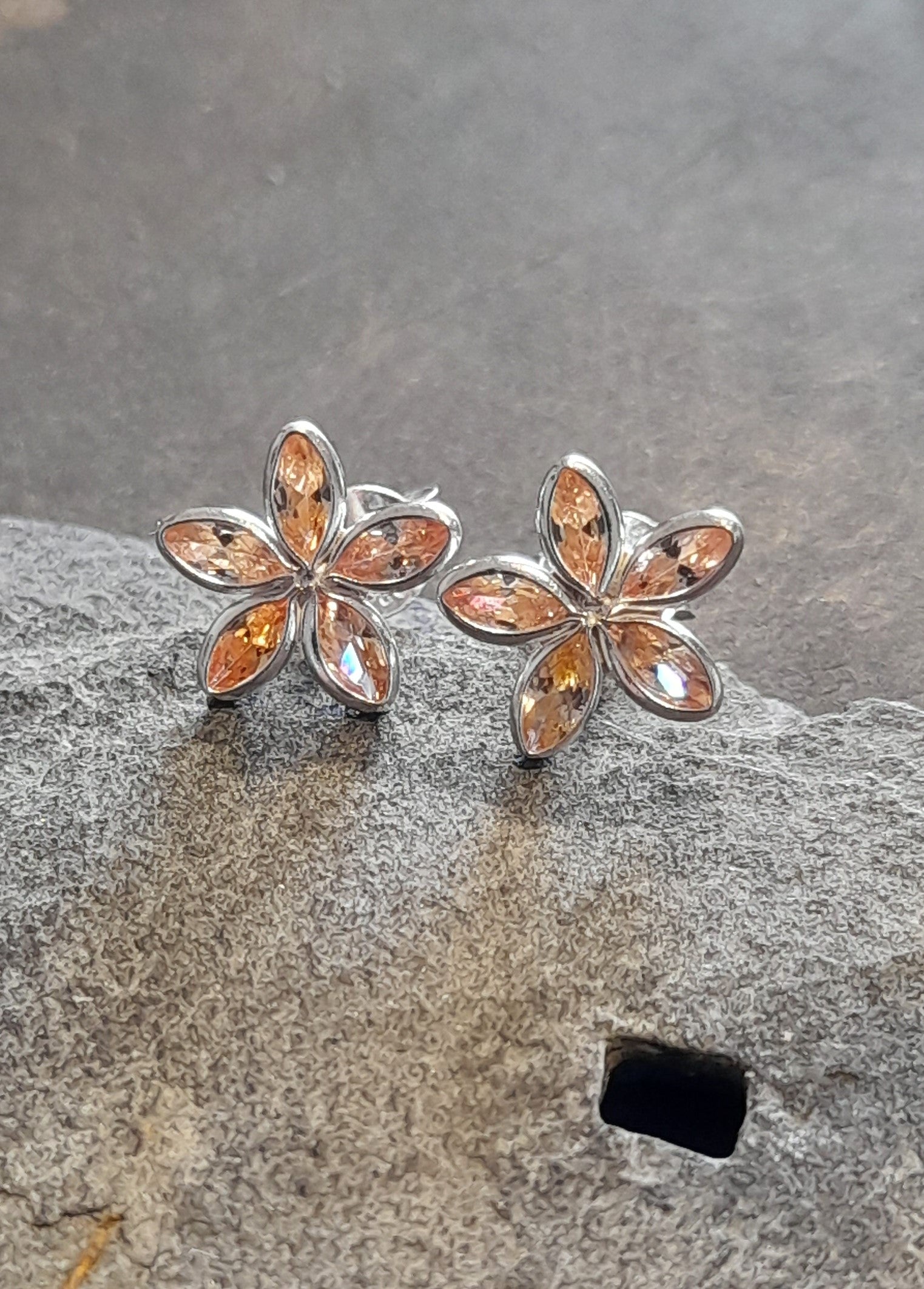 5 Petal Amber Cubic Zirconia Flower Stud 10mm