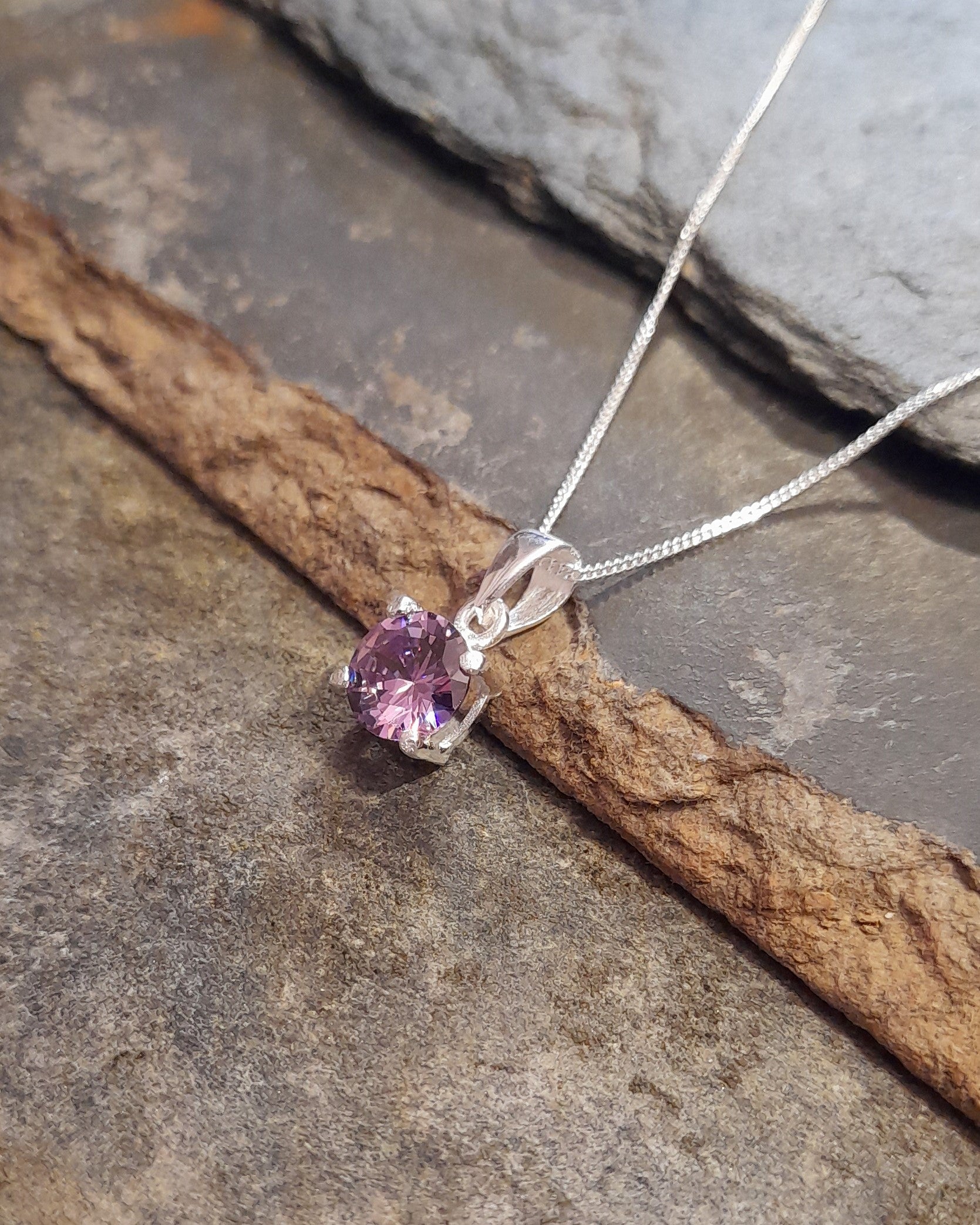 7mm Purple Cubic Zirconia  & Silver Round Pd