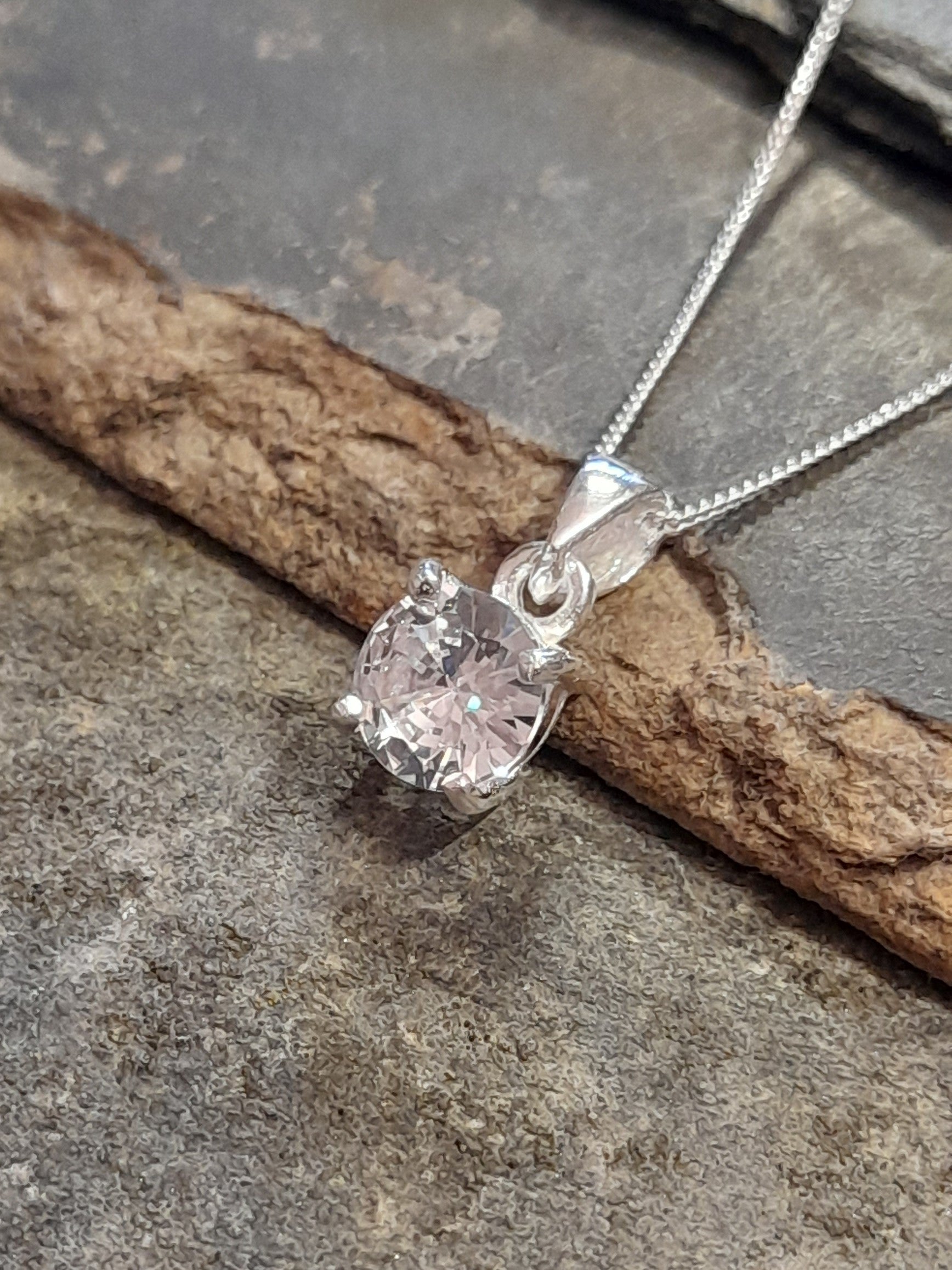 7mm Clear Cubic Zirconia & Silver Round Pd