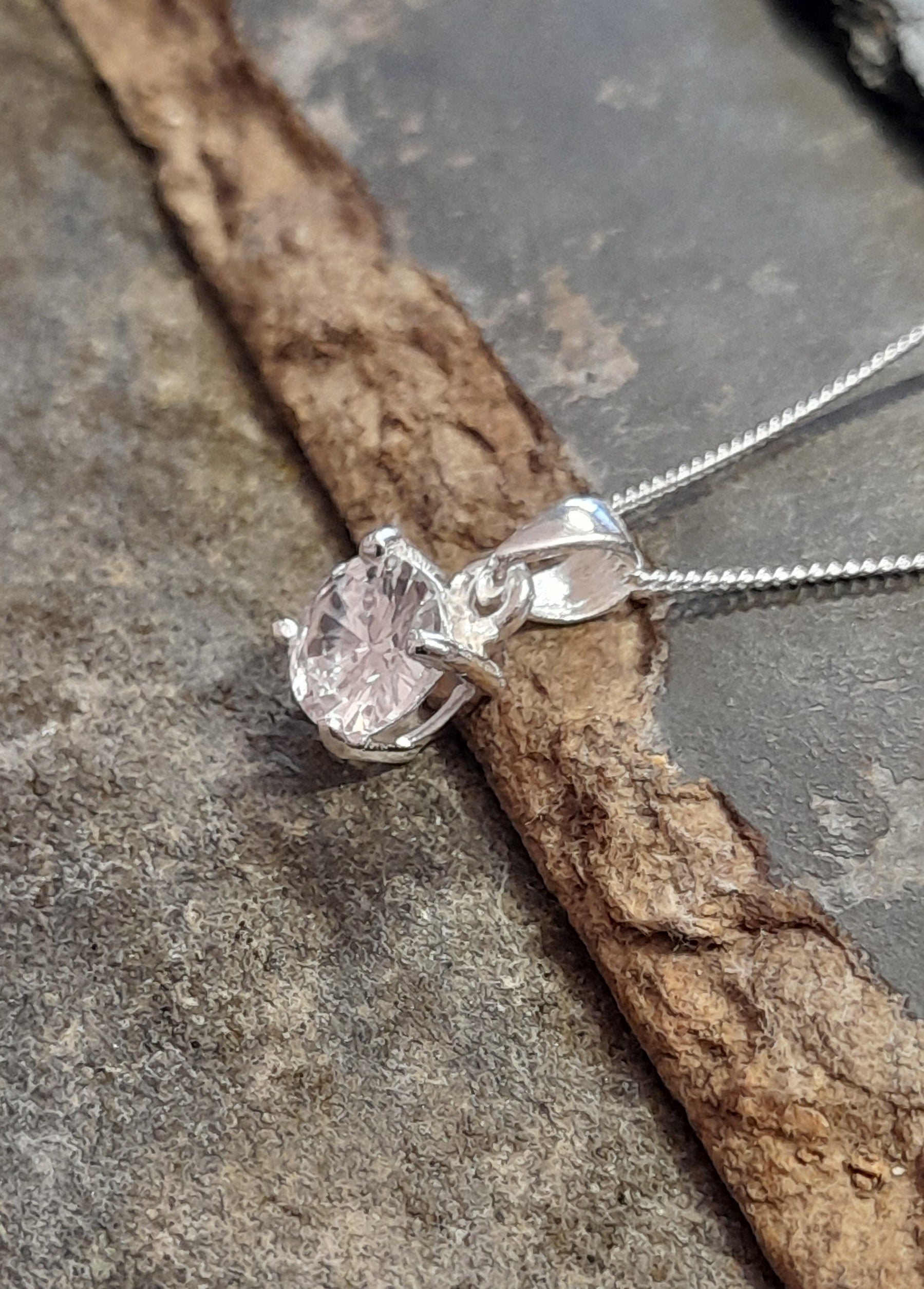 7mm Clear Cubic Zirconia & Silver Round Pd