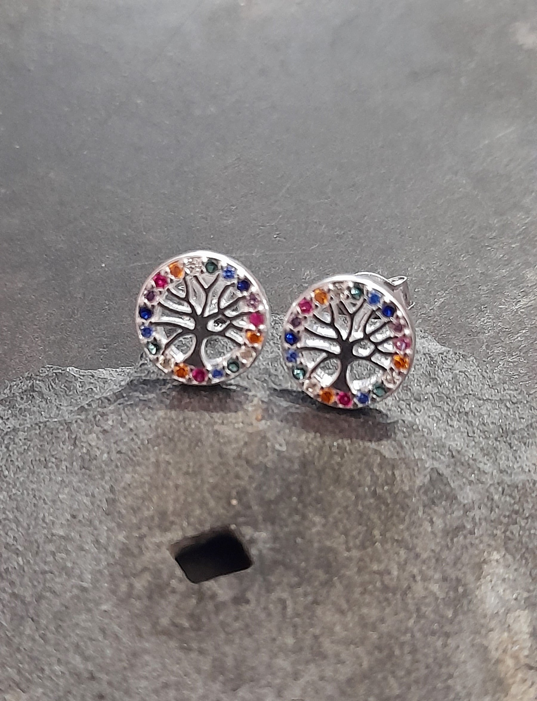Multi Cubic Zirconia Tree of Life Stud 8mm
