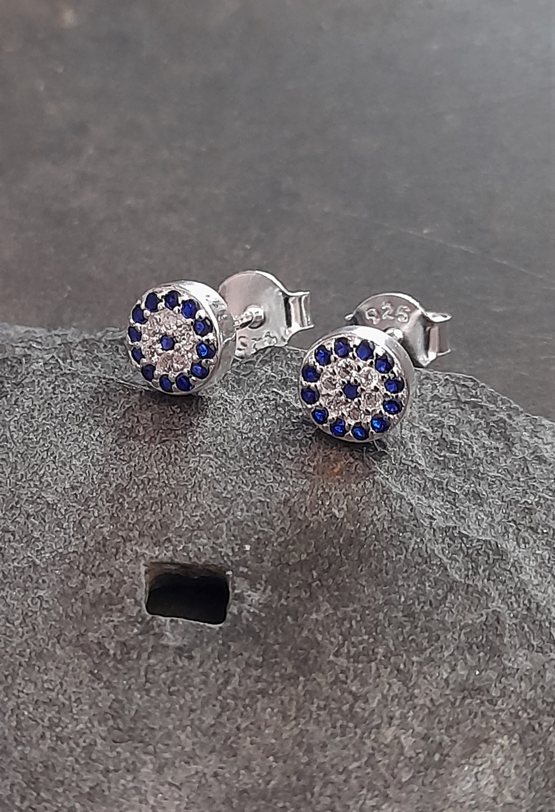6mm Round Blue & Clear Cubic Zirconia Stud