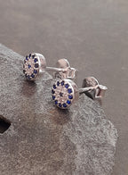 6mm Round Blue & Clear Cubic Zirconia Stud