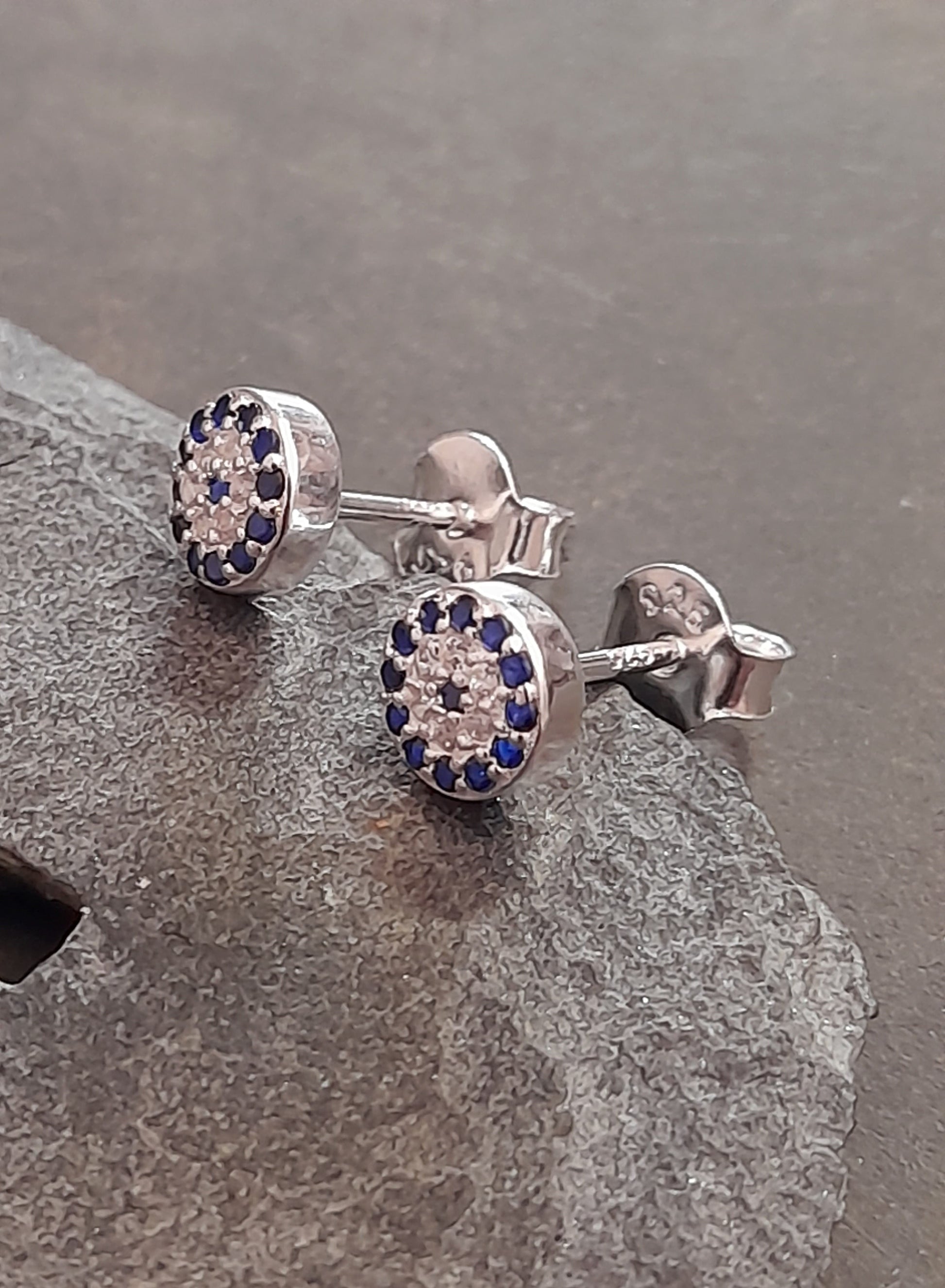 6mm Round Blue & Clear Cubic Zirconia Stud