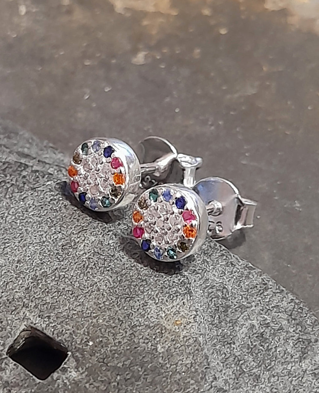 6mm Round Multi & Clear Cubic Zirconia Stud