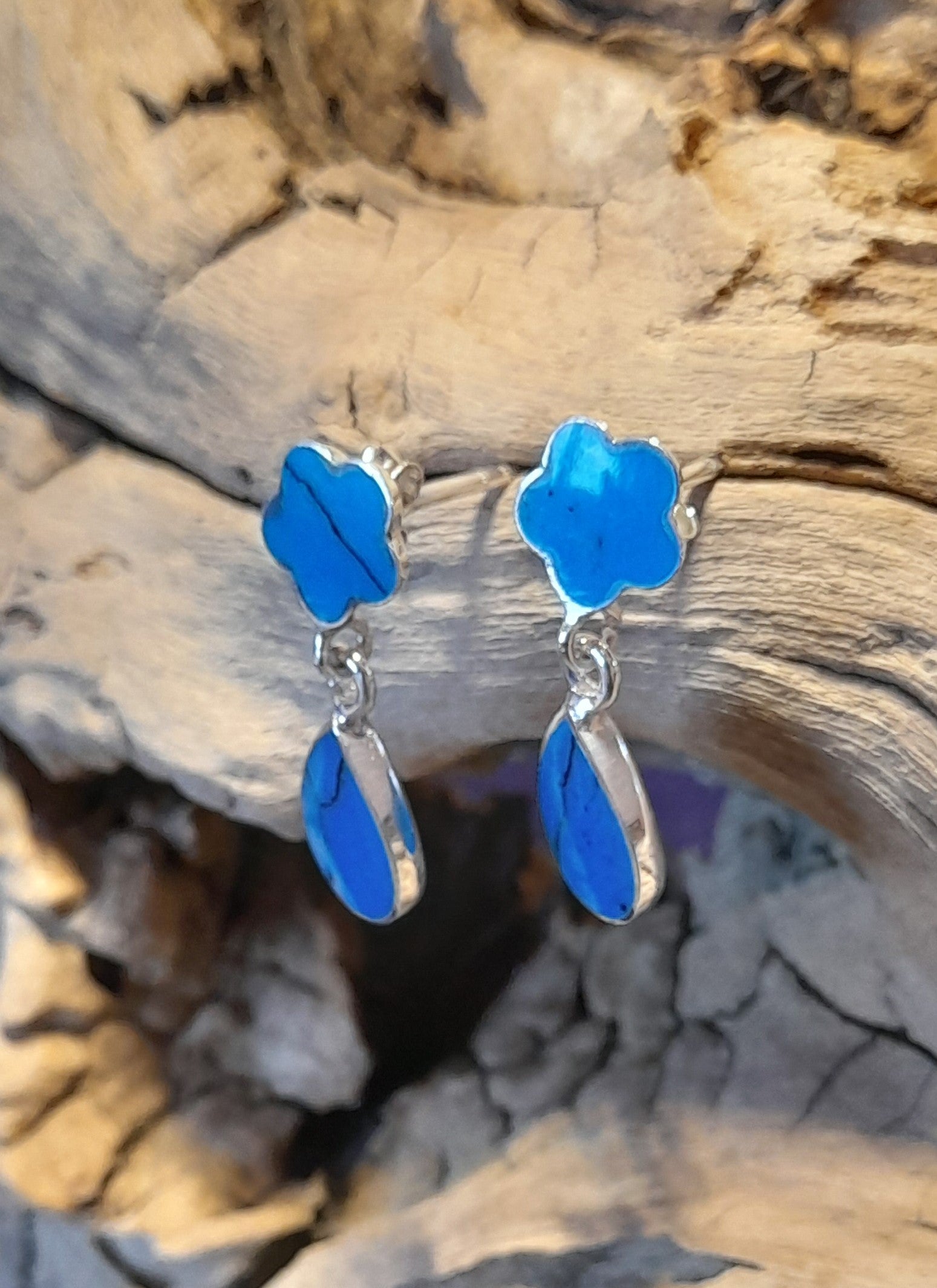 Blue Flower & Teardrop Stud Er 22 X 6mm