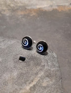 8mm Round Black Swirl Stud