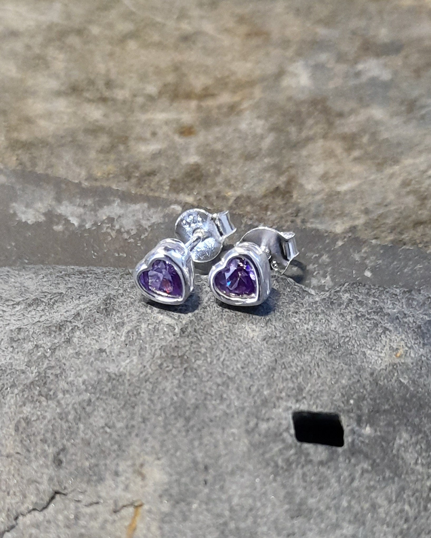Purple 4mm Heart Cubic Zirconia Stud
