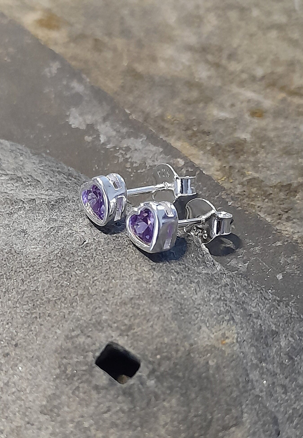 Purple 4mm Heart Cubic Zirconia Stud