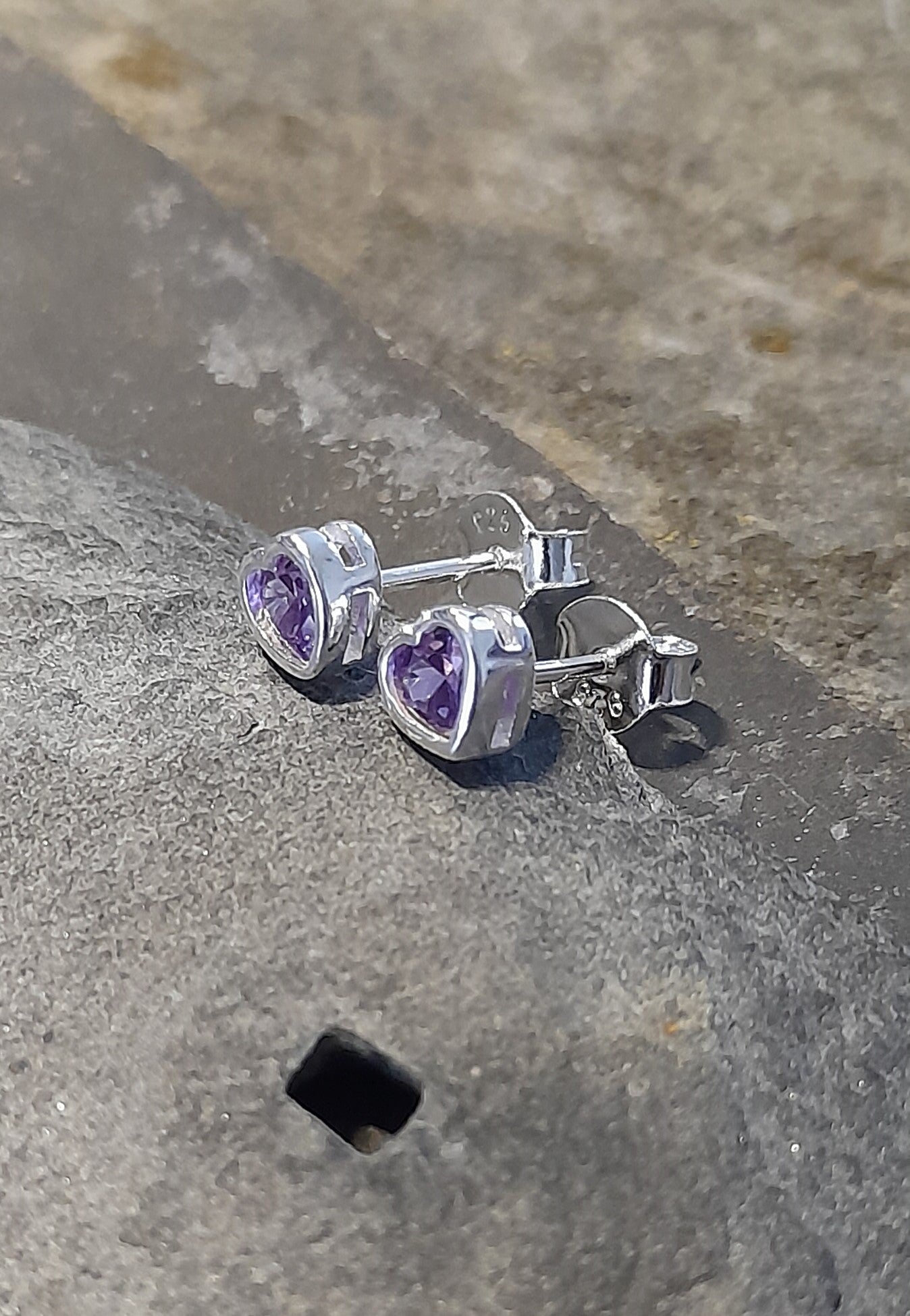 Purple 4mm Heart Cubic Zirconia Stud