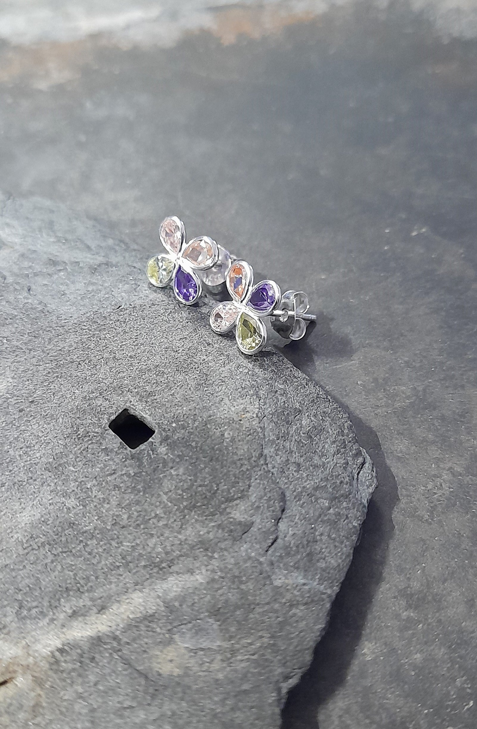 4 Petal 10mm Multi Cubic Zirconia Stud