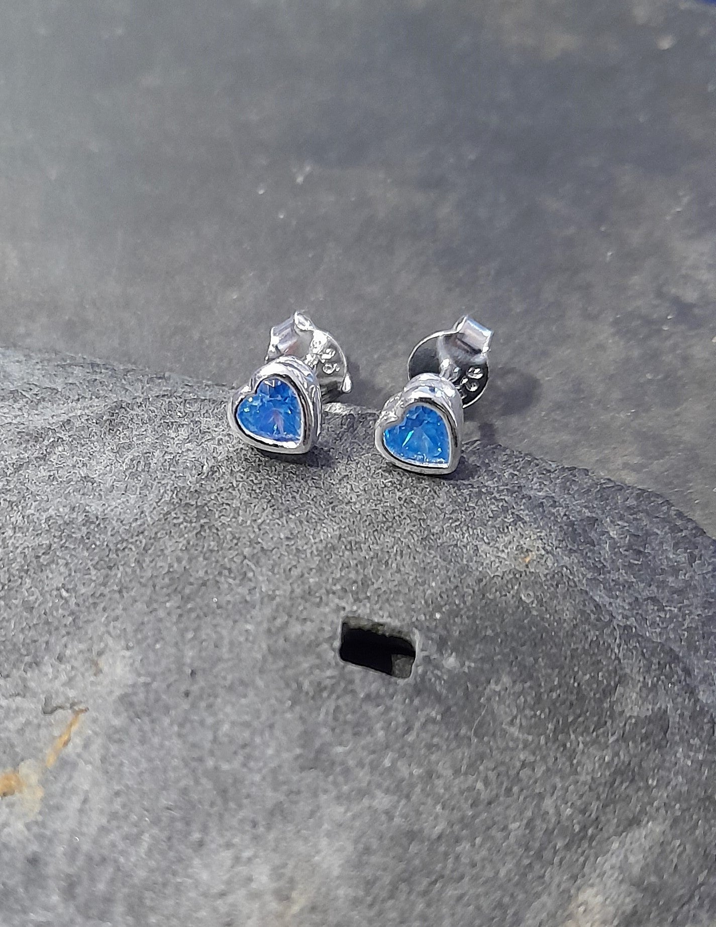 Blue 4mm Heart Cubic Zirconia Stud