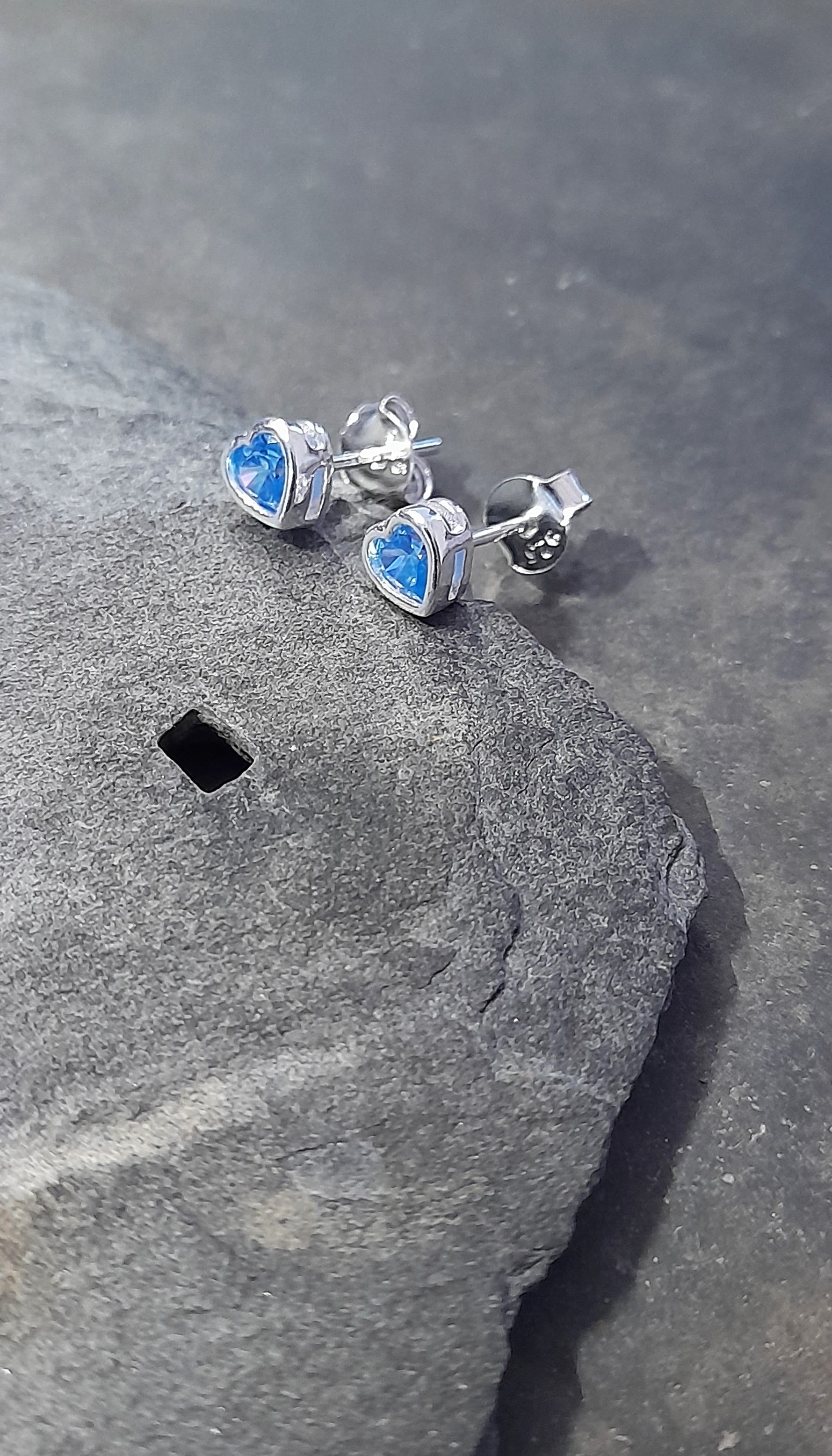 Blue 4mm Heart Cubic Zirconia Stud