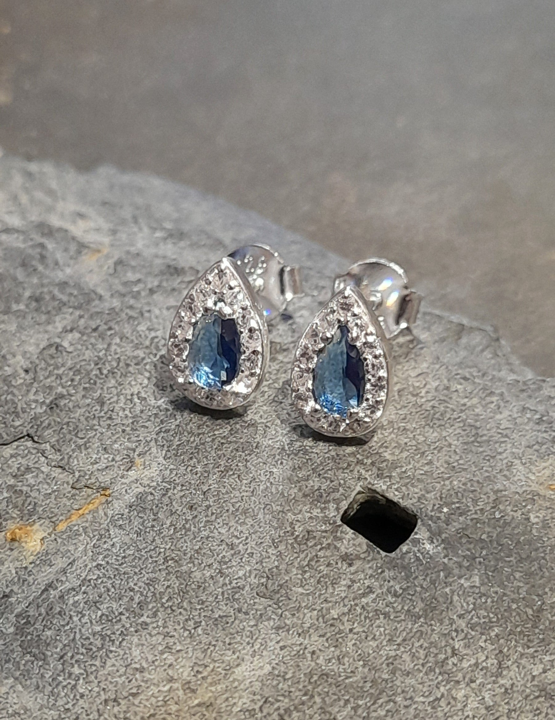 Blue Cubic Zirconia Teardrop Stud 8 X 6mm