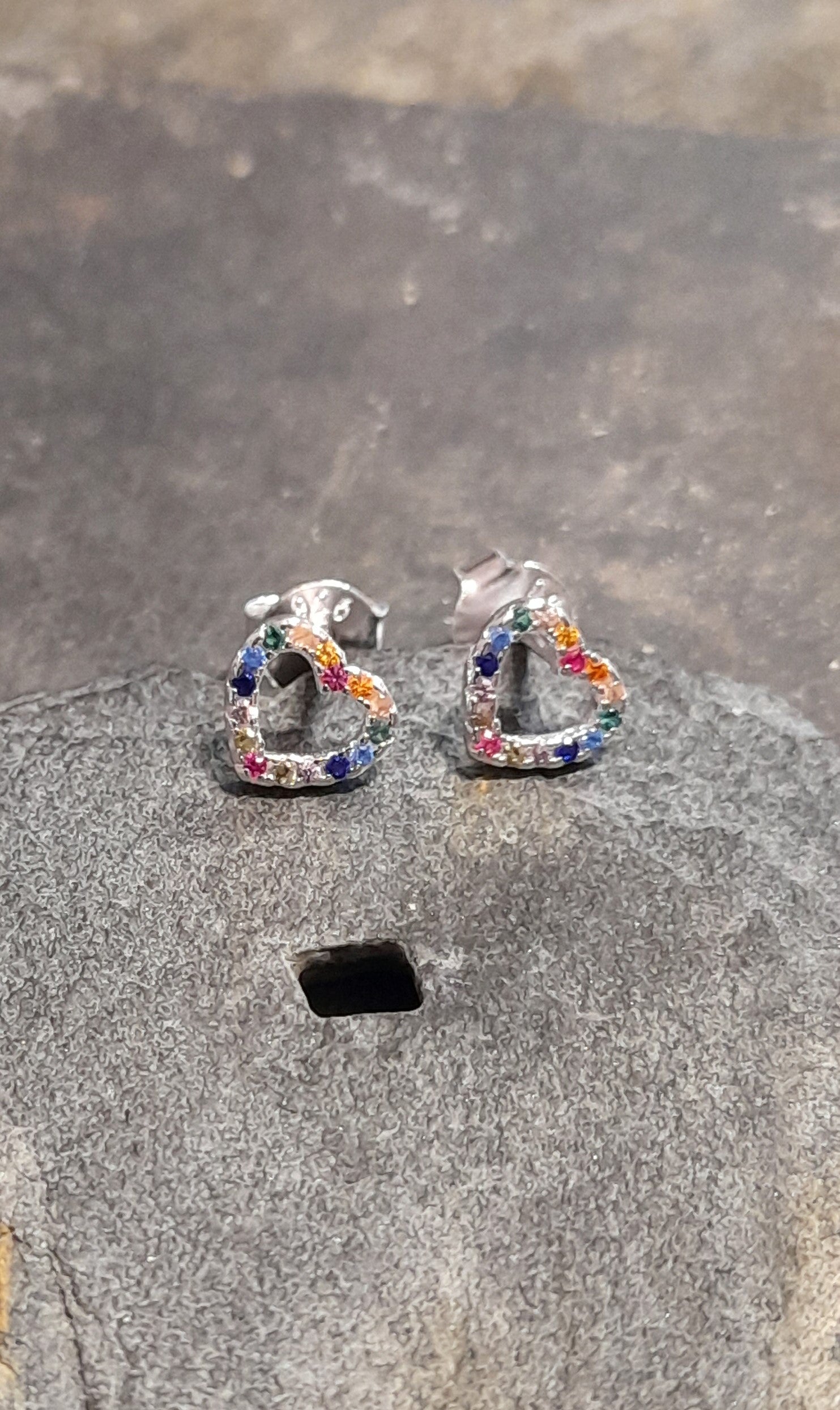 Outline Multi Cubic Zirconia Heart Stud 7mm