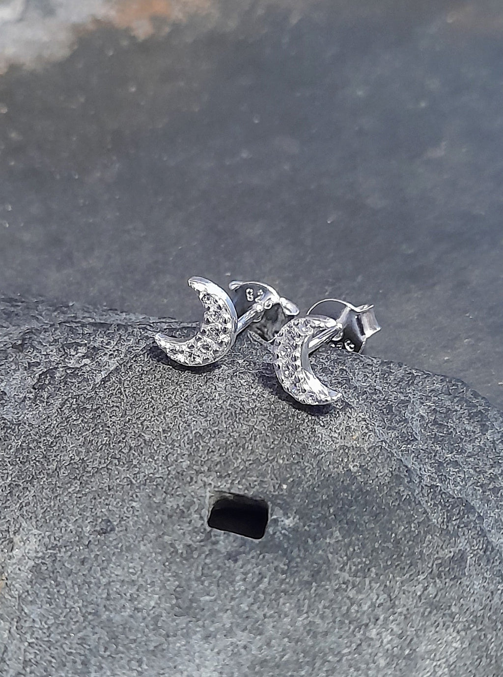 Clear Cubic Zirconia Moon Stud 6mm