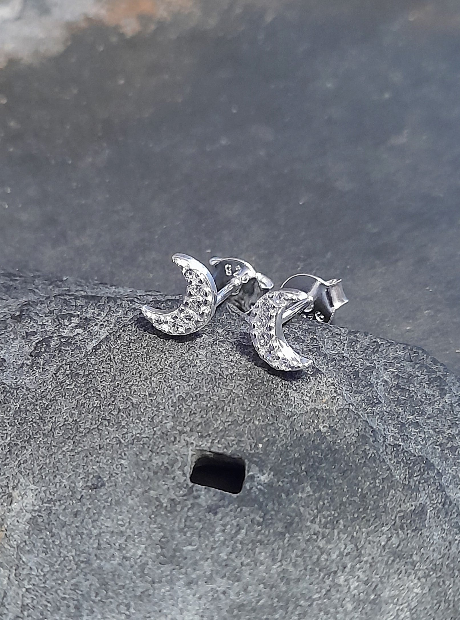 Clear Cubic Zirconia Moon Stud 6mm