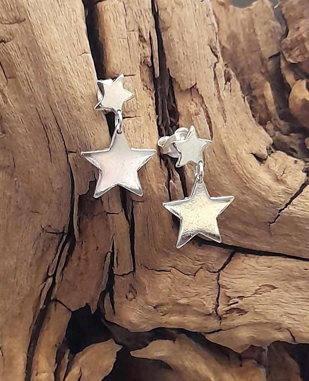 Two Star Stud Earring Plain 17X11mm