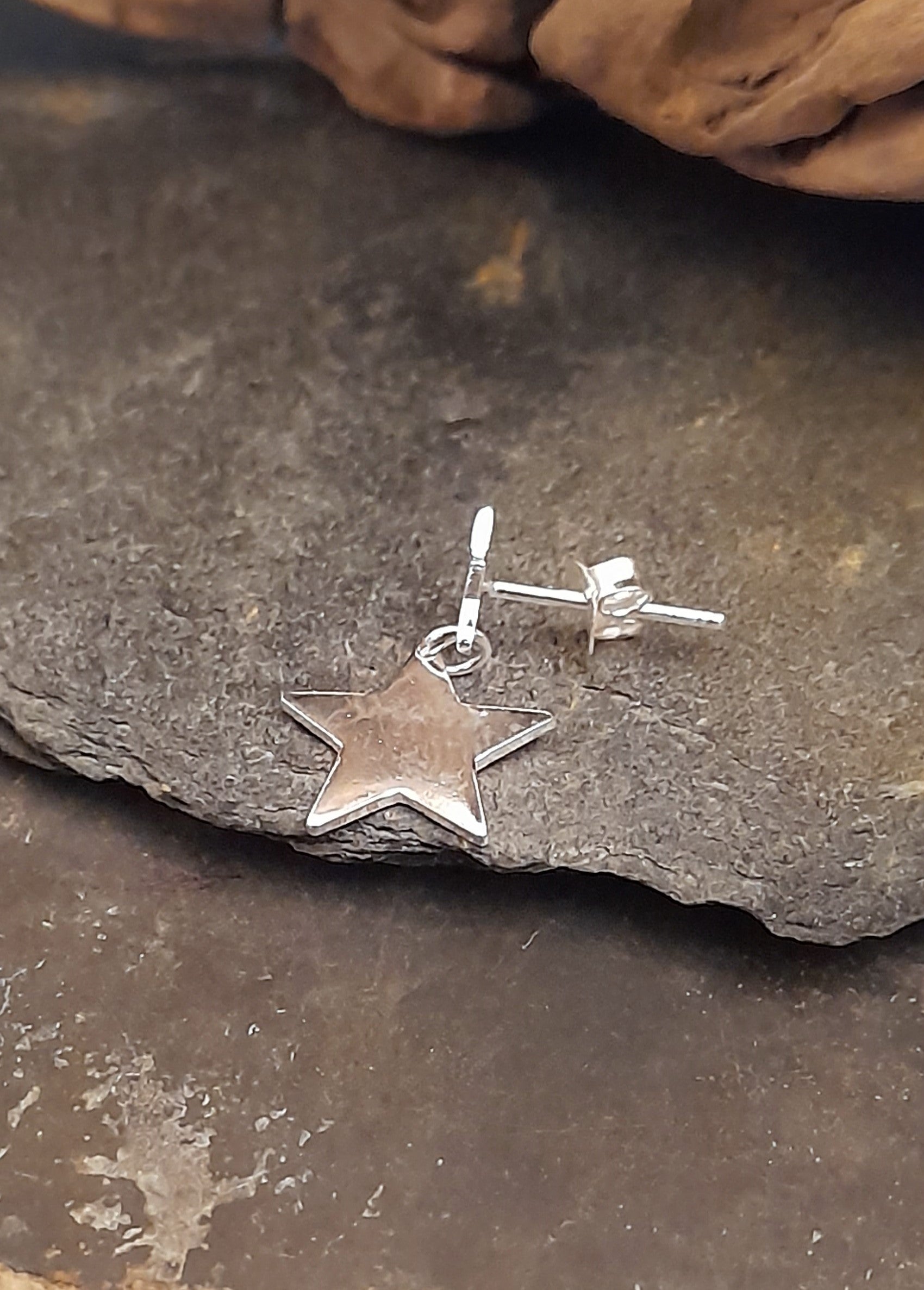 Two Star Stud Earring Plain 17X11mm
