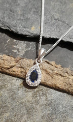 Teardrop Blue/Clear Cubic Zirconia Pendant 9X5mm