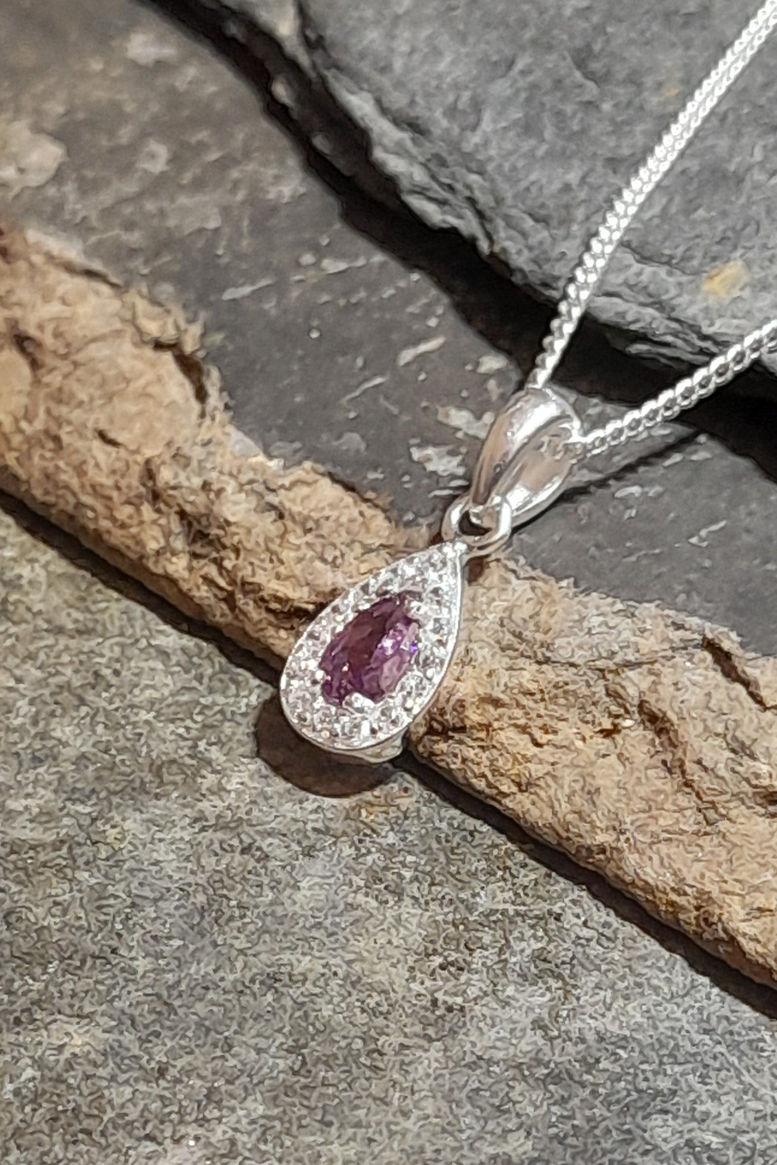 Teardrop Purple/Clear Cubic Zirconia Pendant 9X5mm