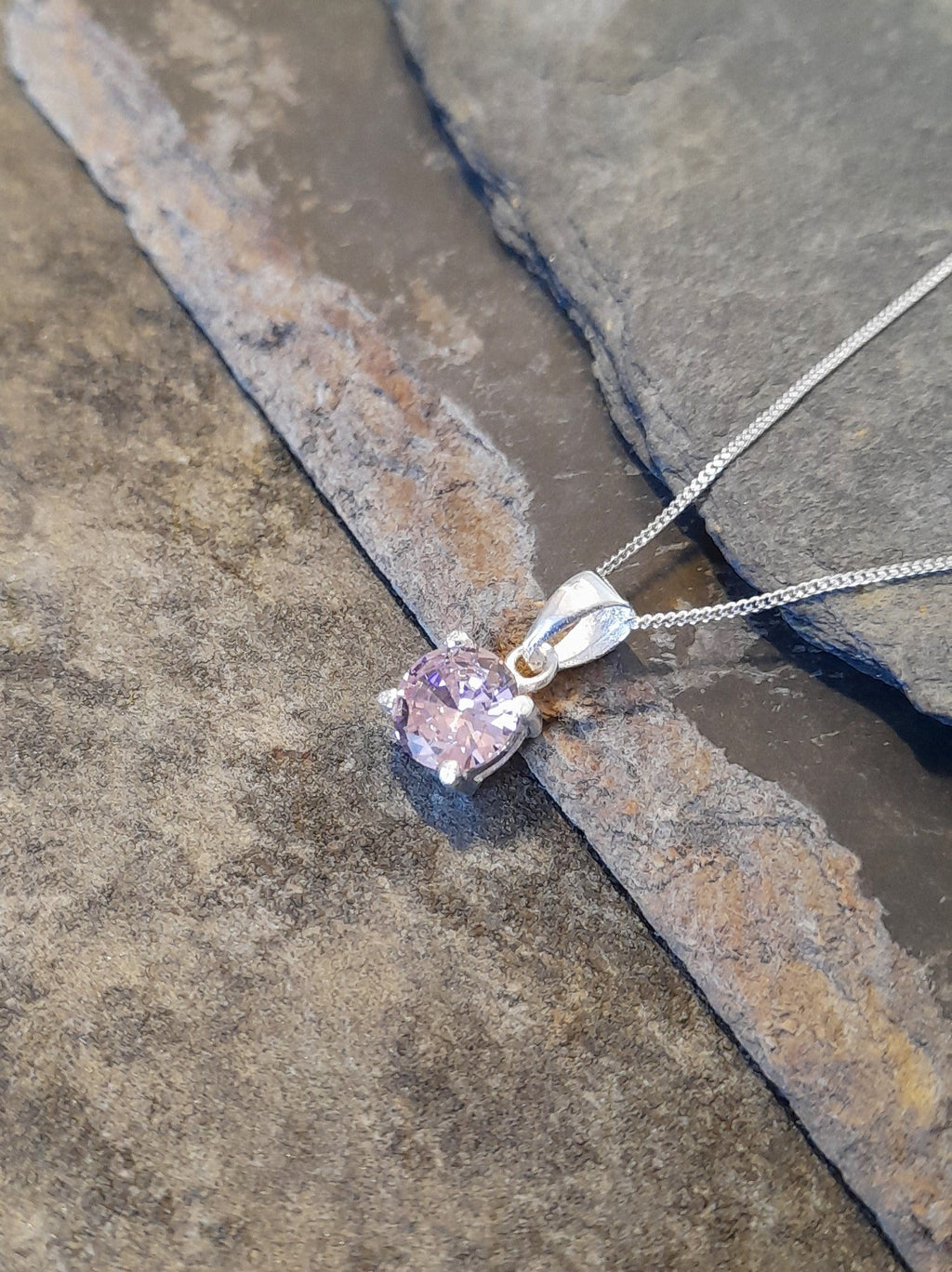 7mm Pretty Pink  Cubic Zirconia & Silver Round Pd