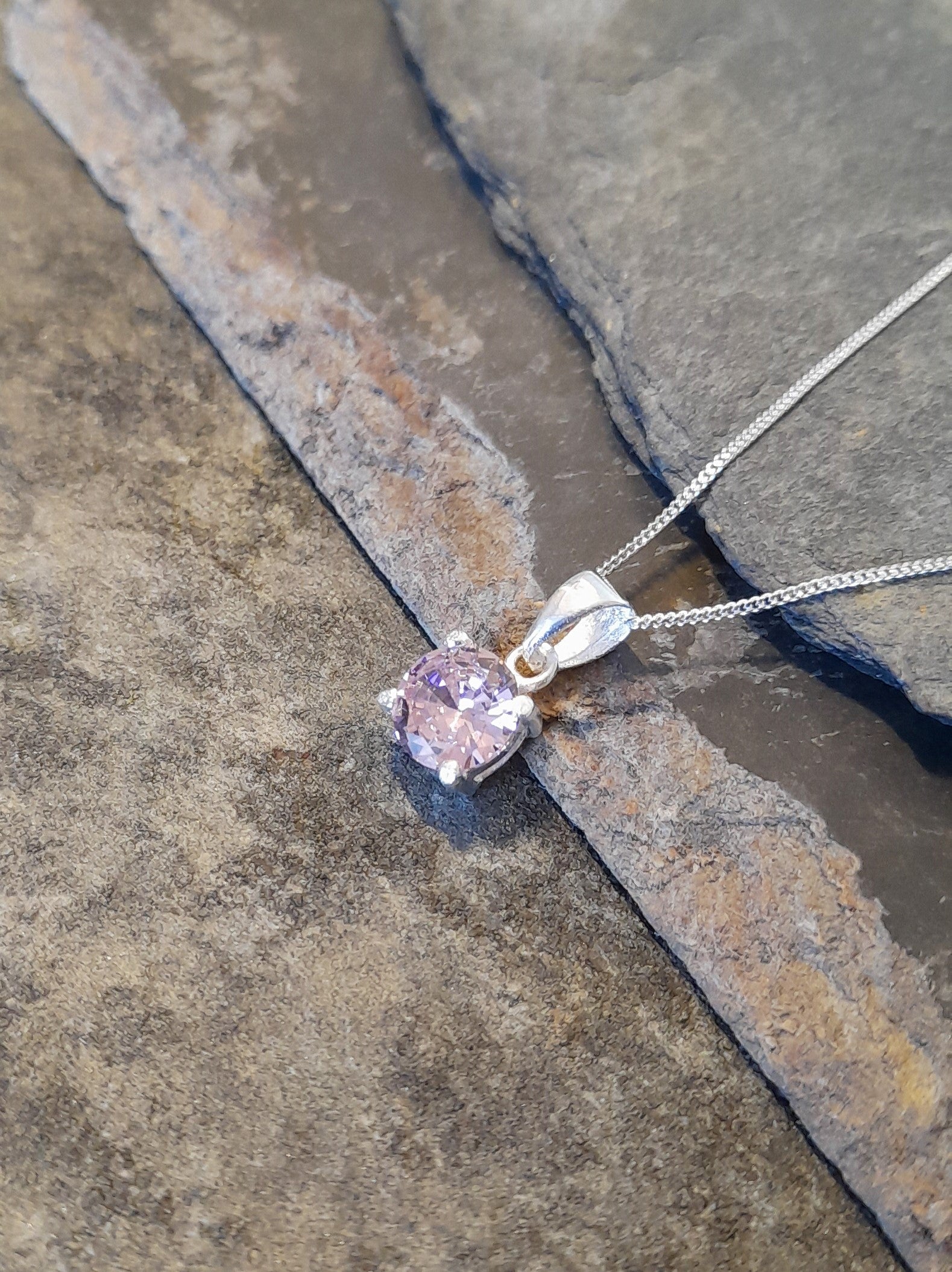 7mm Pretty Pink  Cubic Zirconia & Silver Round Pd