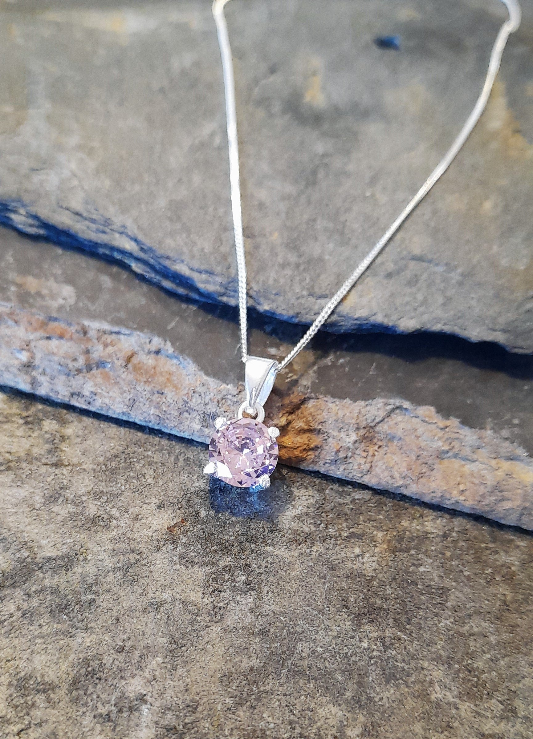 7mm Pretty Pink  Cubic Zirconia & Silver Round Pd