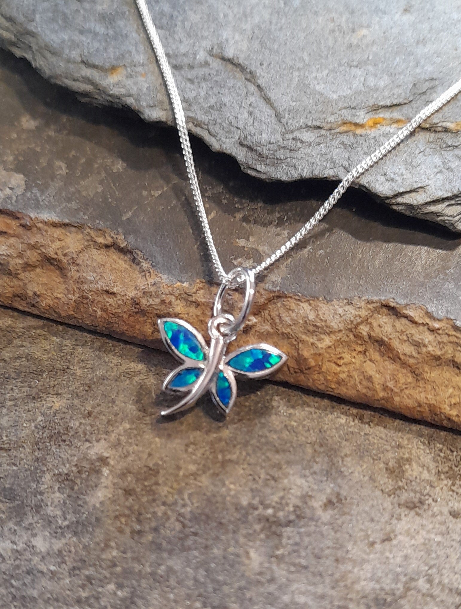 Dragonfly Blue Syn Opal Pendant 10X12