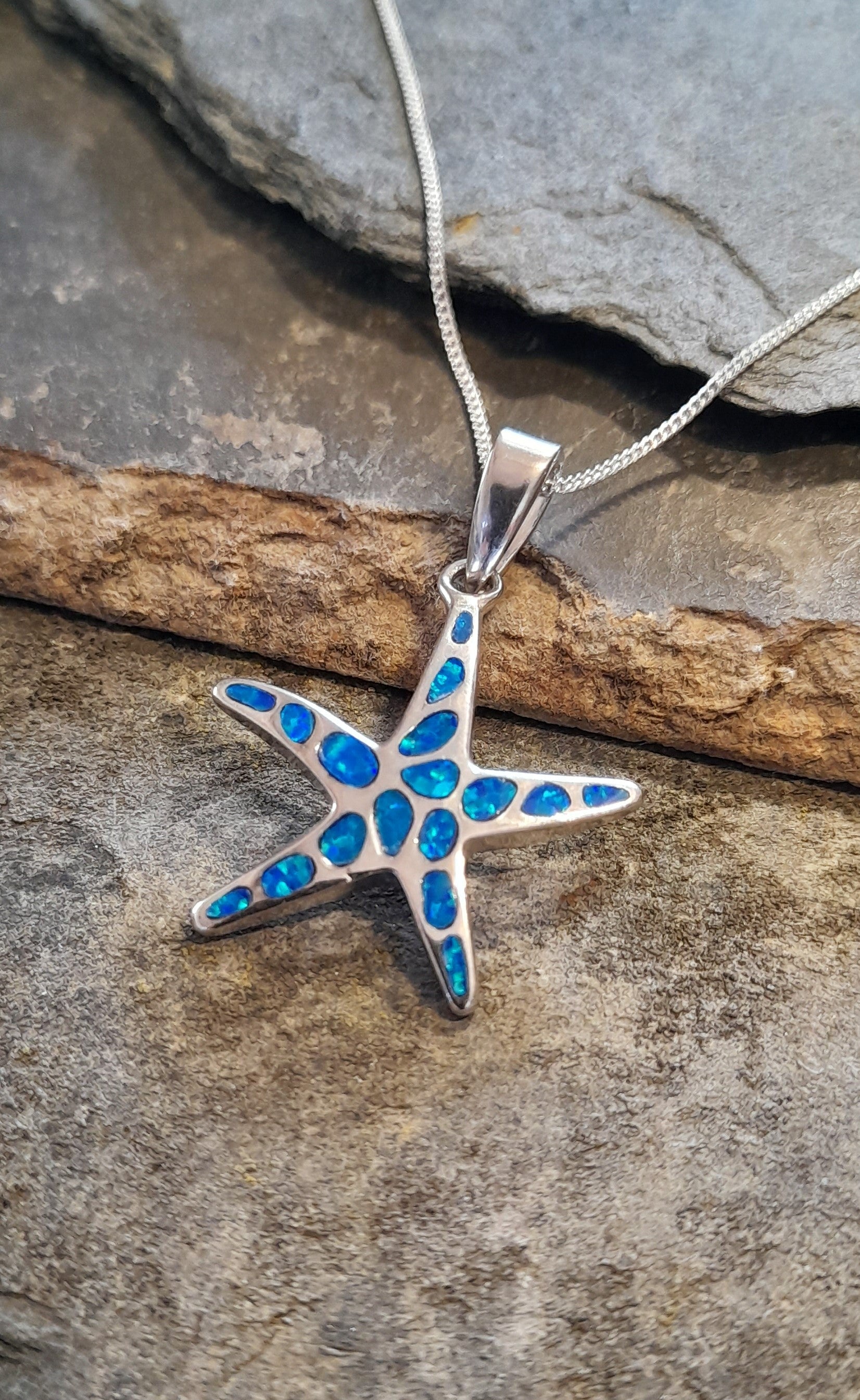 Mosaic Starfish Blue Syn Opal Pendant 22X20M