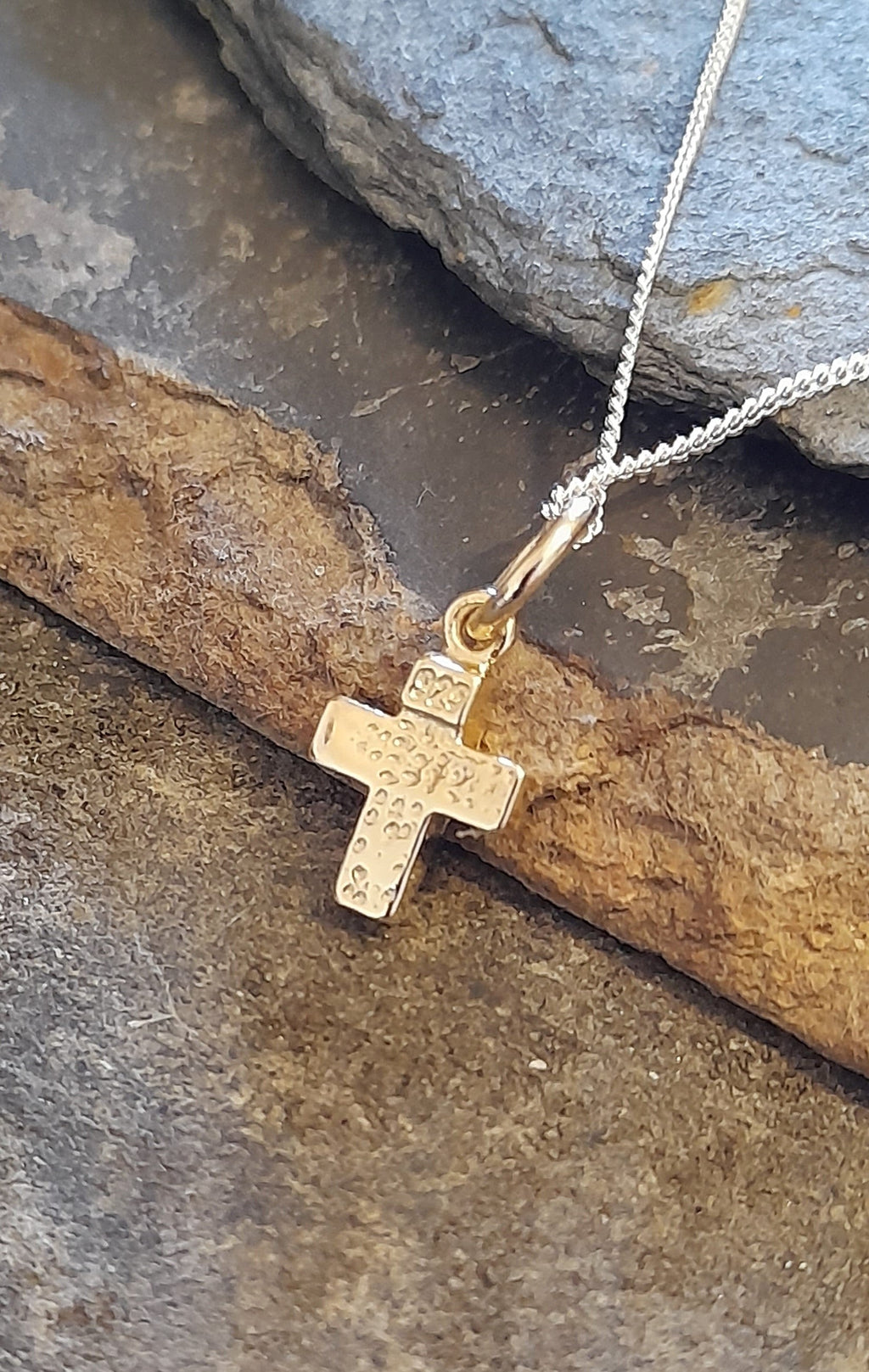 Small Cross Fire Snow Syn Opal Pendant 8X7