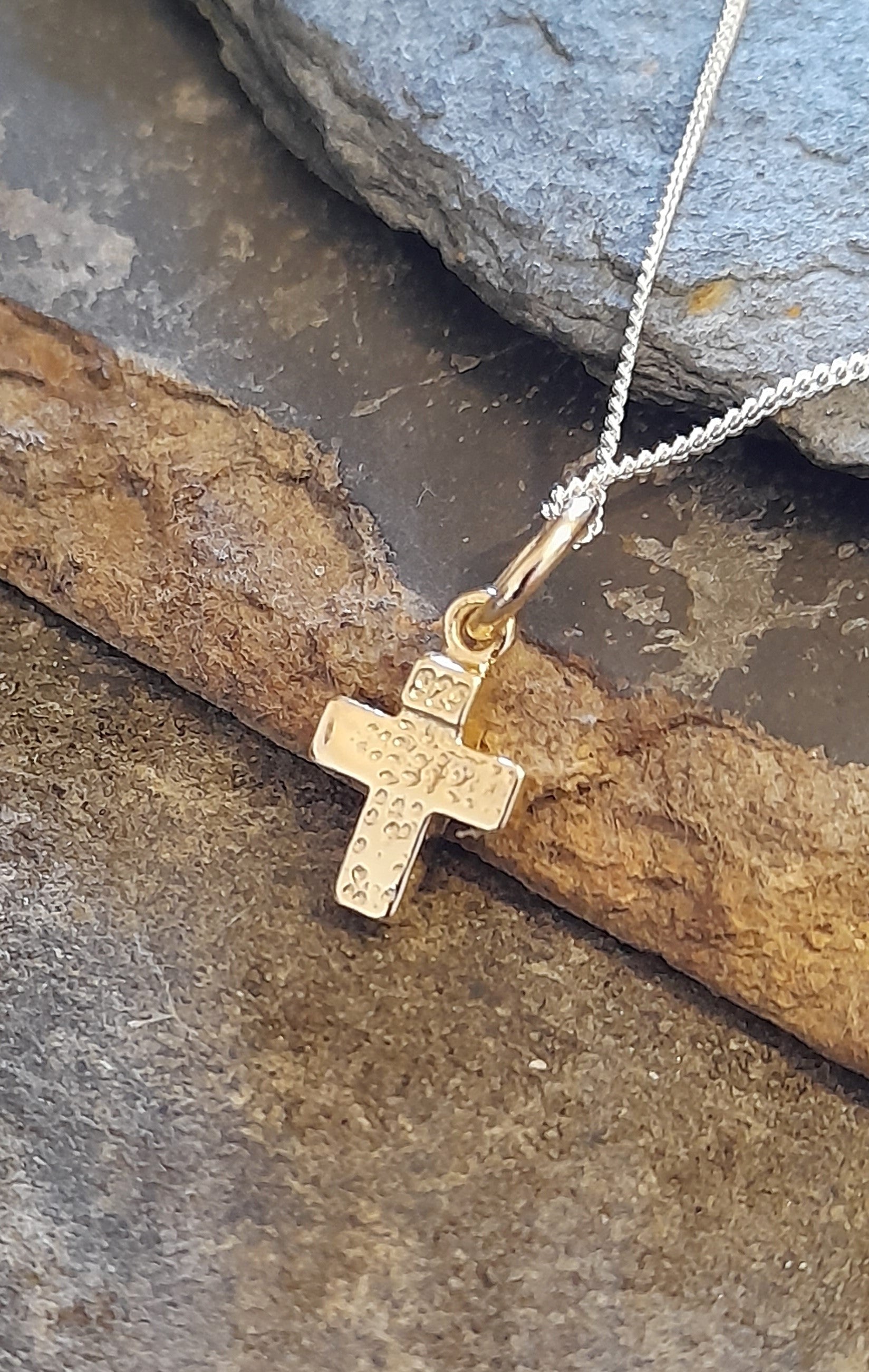 Small Cross Fire Snow Syn Opal Pendant 8X7