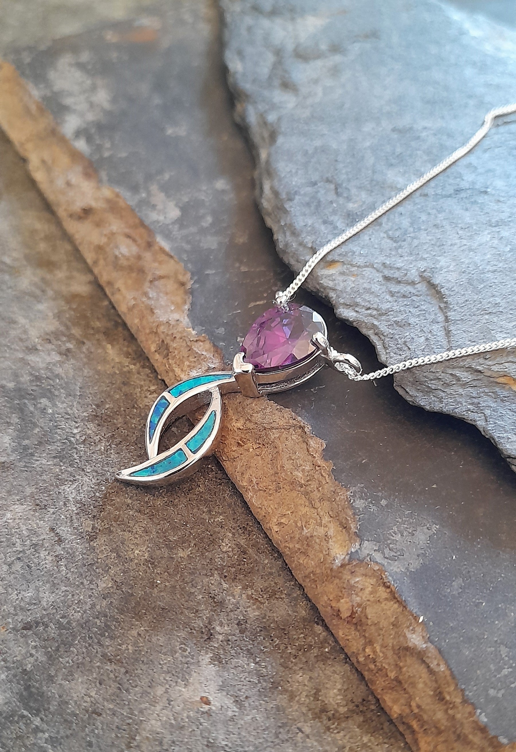 Tanzanite & Blue Syn Opal Pendant 28X10mm