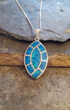 Mosaic Sheild,Blue Syn Opal Pendant 30X17mm