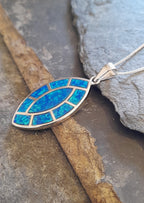 Mosaic Sheild,Blue Syn Opal Pendant 30X17mm