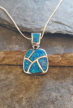 Mosaic Blue Syn Opal Pendant 25X15mm