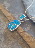 Mosaic Blue Syn Opal Pendant 25X15mm