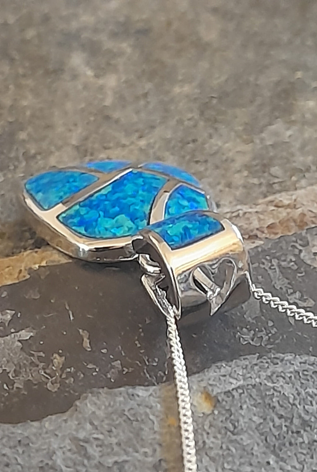 Mosaic Blue Syn Opal Pendant 25X15mm
