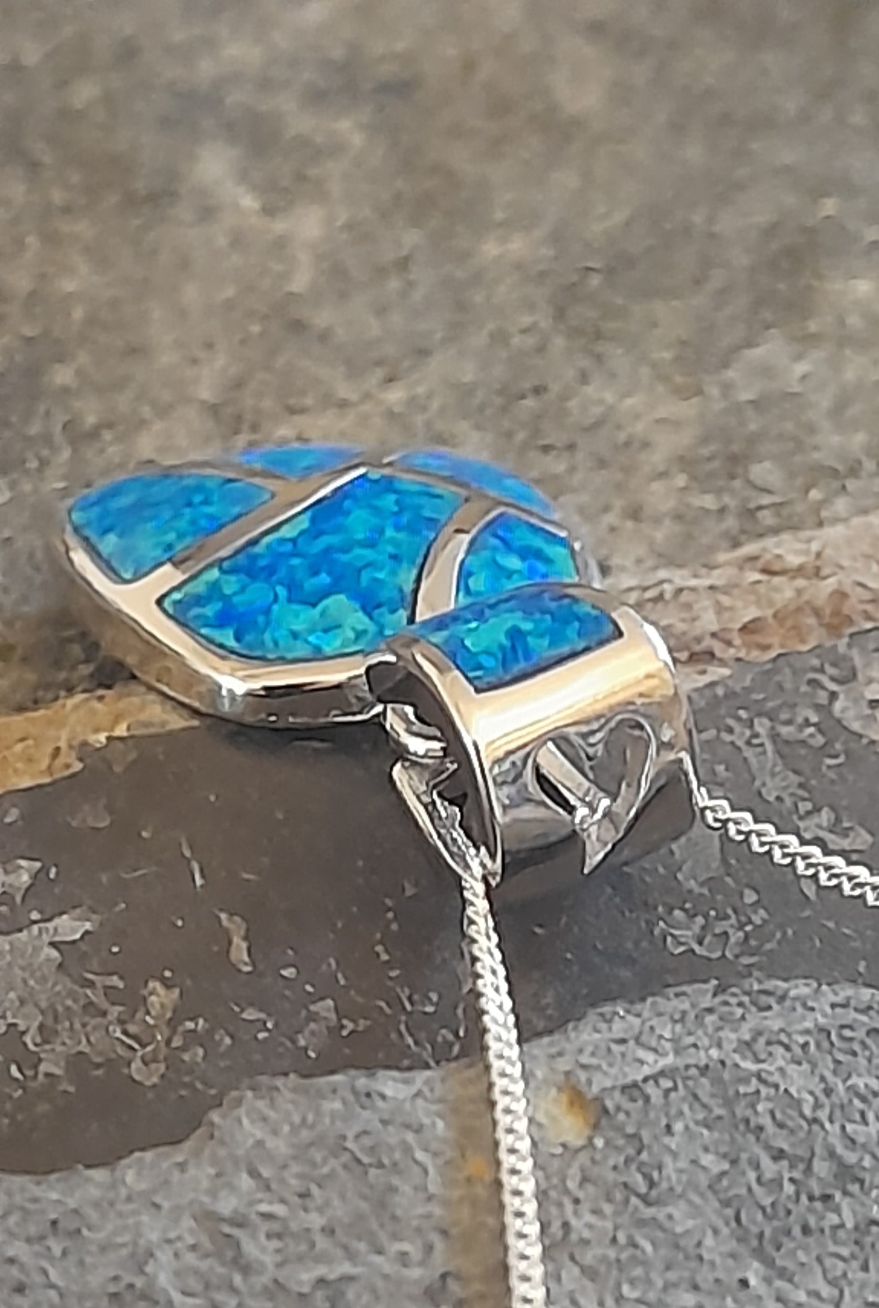 Mosaic Blue Syn Opal Pendant 25X15mm