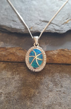 Cubic Zirconia & S/Fish, Blue Syn Opal Pendant 16X12mm